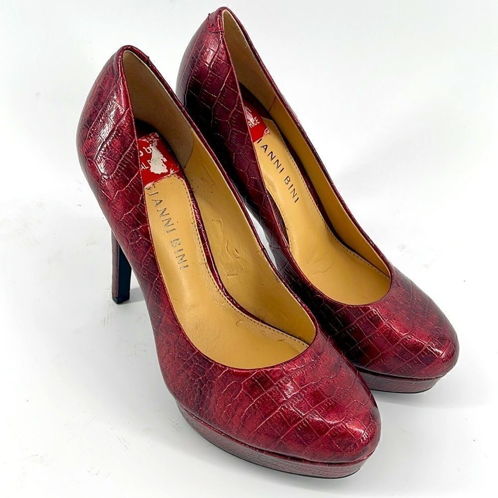 Gianni Bini wine red faux python print metallic platform heel heels shoes NWOT - Picture 2 of 14